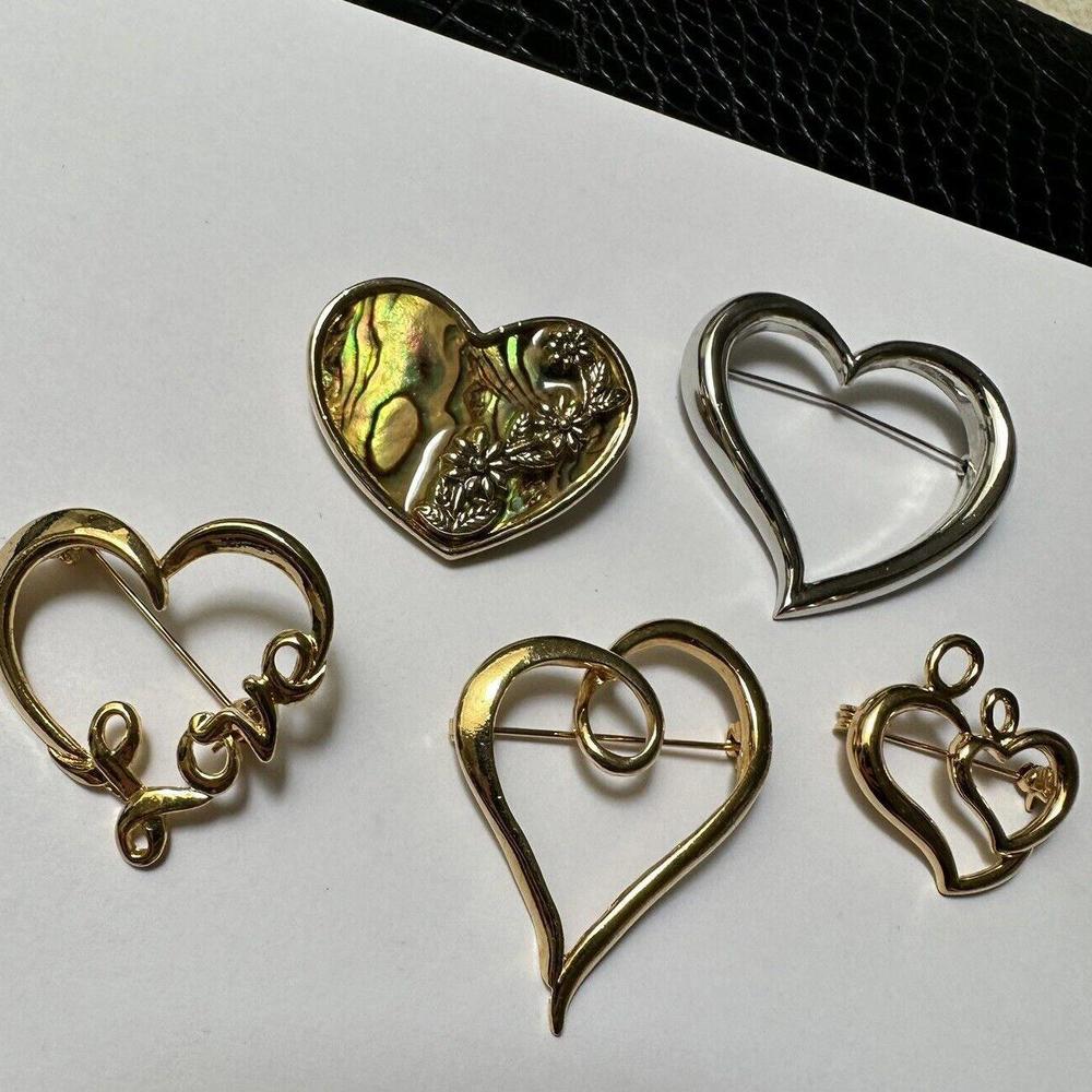 Lot Of 5 Pretty Heart Shaped Brooch Pins